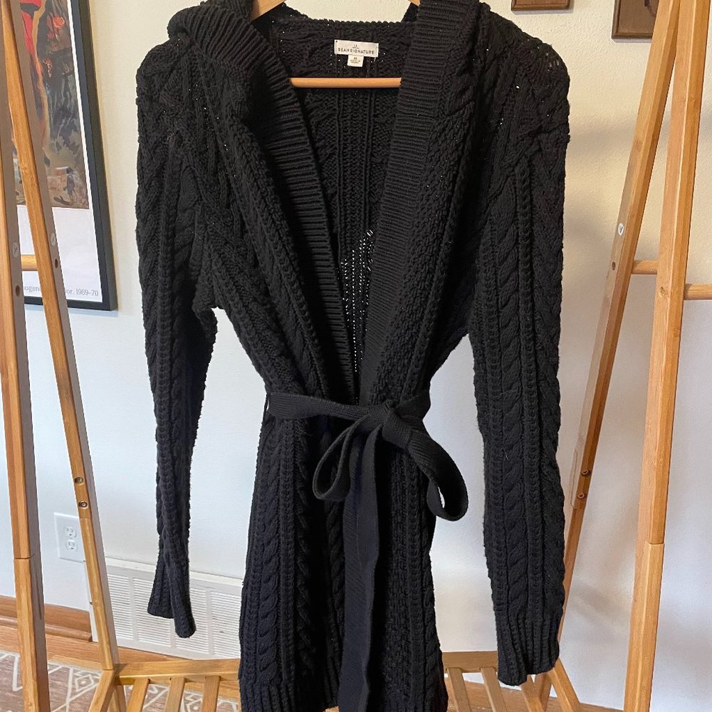 LL Bean Signature Cotton Hooded Wrap Cardigan - MEDIUM